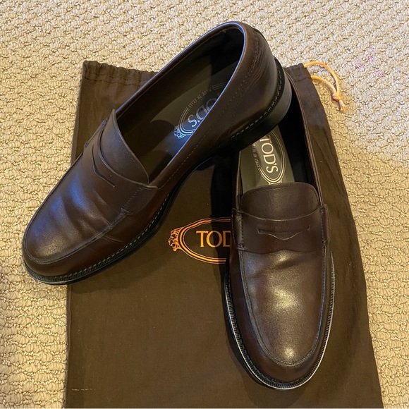 Tod's Classic Leather Penny Loafers Men's Dark Brown Slip-on UK7/US8 - Picture 2 of 10